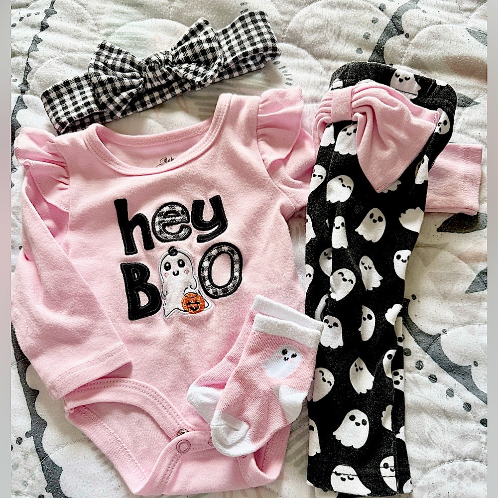 Pink 'Hey Boo' Baby Outfit with Ghost Print! Size 3 Months